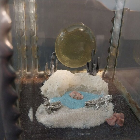 Beveled Glass And Pewter Square Diorama Gold Miner Cactus Crocodile Alligator - Picture 6 of 8